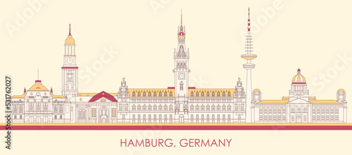 Cartoon Skyline panorama of city of Hamburg, Germany  - vector illustration