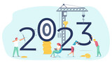 2023 banner template. Business people build new year concept.