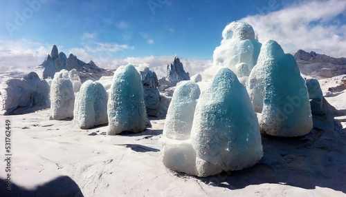 This is a 3D Illustration of ice penitentes in South America photo