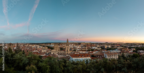 Panoramic view of the city of Burgos in Spain, with the cathedral in the center.