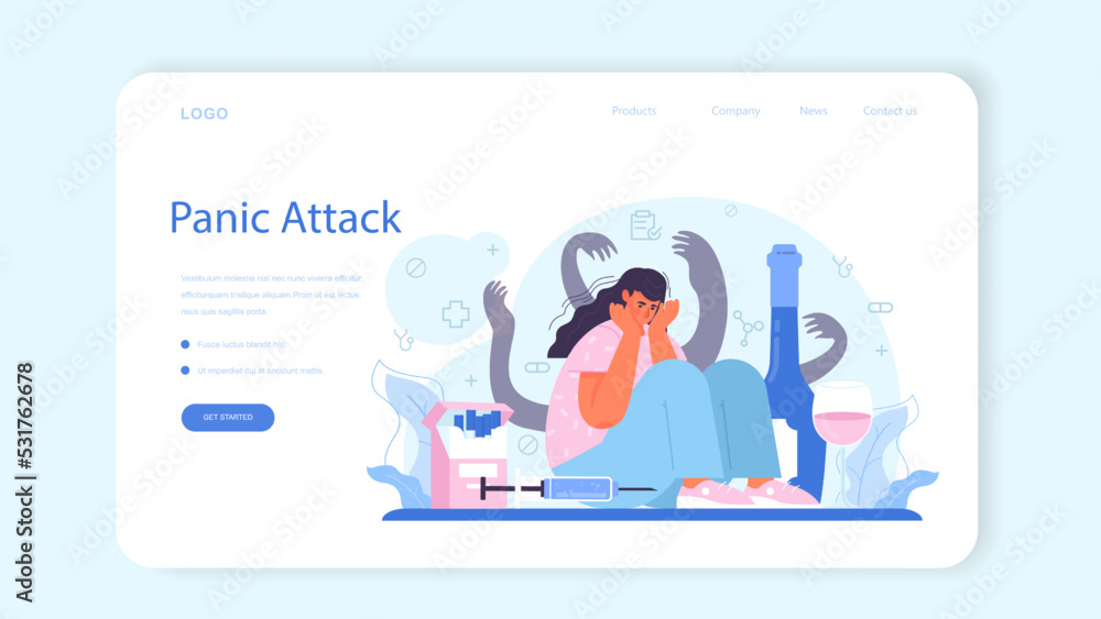 Panic attack web banner or landing page. Mental health diagnostic