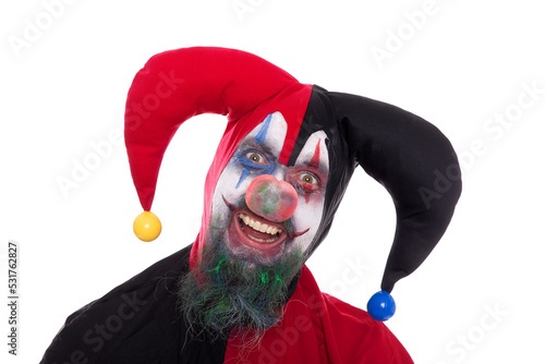 Portrait of a funny jester, concept halloween and horror