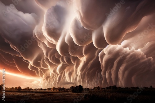 This is a 3D illustration of mammatus clouds. photo