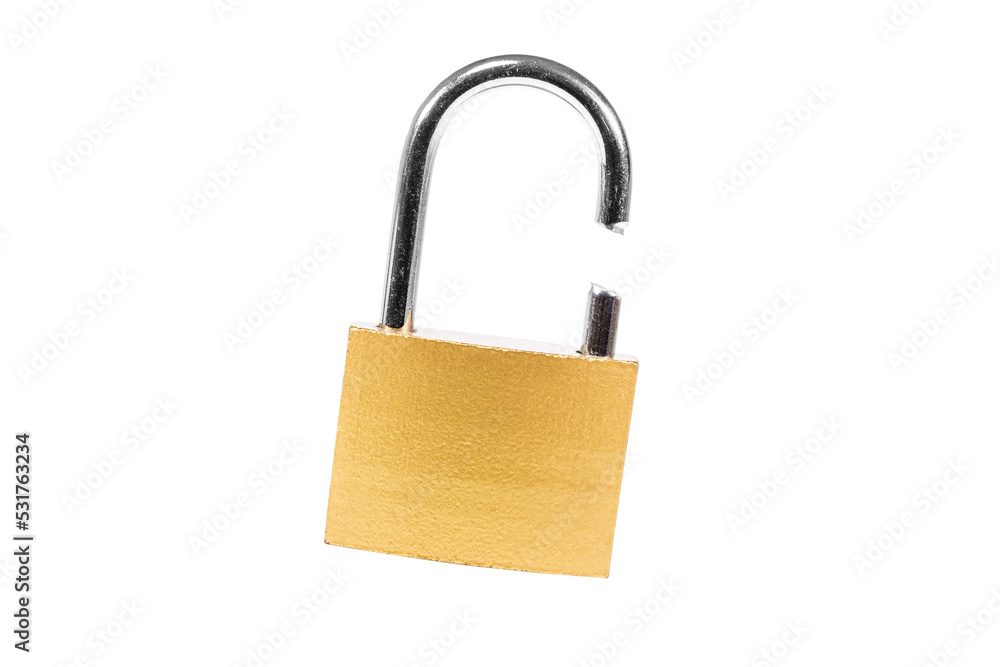 one broken golden padlock one broken golden padlock