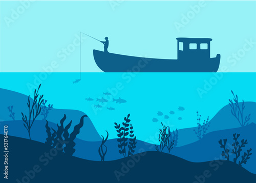 Ein Fischer fischt im Meer nach Fischen.