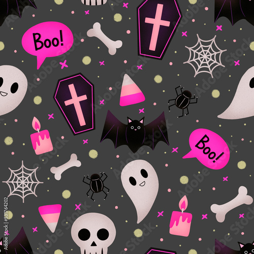 Pink Emo Punk Halloween Elements Seamless Pattern Design