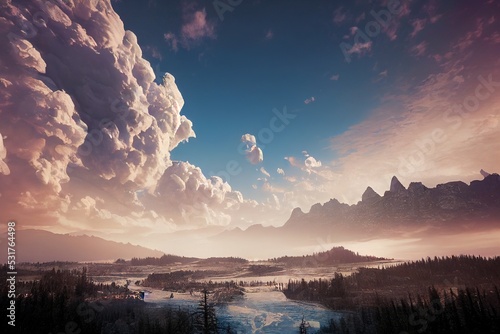 This is a 3D illustration of Sky Punch, also known as fallstreak holes, seen in Canada. photo