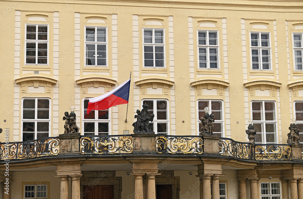 Old building with Czech flag in Prague castle