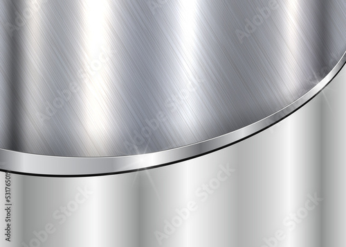 Elegant metallic background with silver chrome brushed metal texture, vector design.