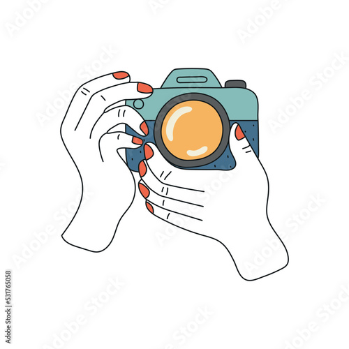 Vector Illustration of Hand Holding a Digital Camera taking a Picture
