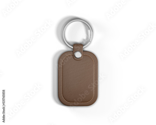 Blank brown Leather Keyring with transparent background.