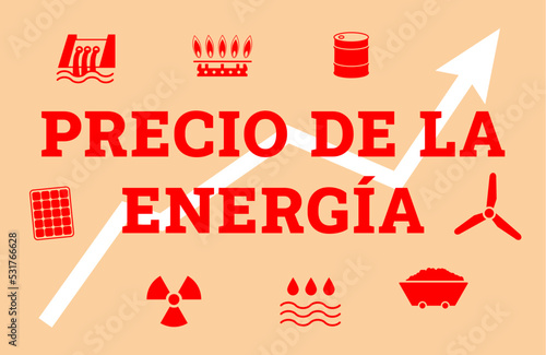 Precio de la energía por escrito con iconos 