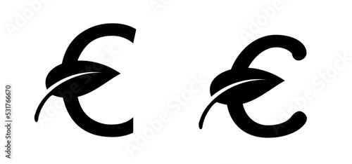 Euro money symbo with leaf. Vector business cash orsave currency bank sign or icon. Concept of investment, European market. Cartoon euro currency, environment green bio, eco concept