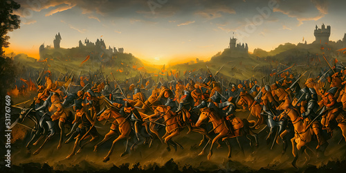 Canvastavla Artistic concept painting of a medieval battle, infantry, background 3d illustration