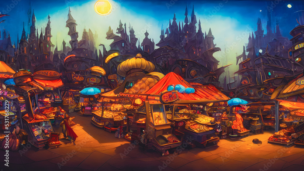Obraz premium Artistic concept painting of a scary marketplace, background 3d illustration.