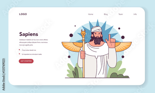 Ancient Sumerian religion web banner or landing page. Mesopotamian