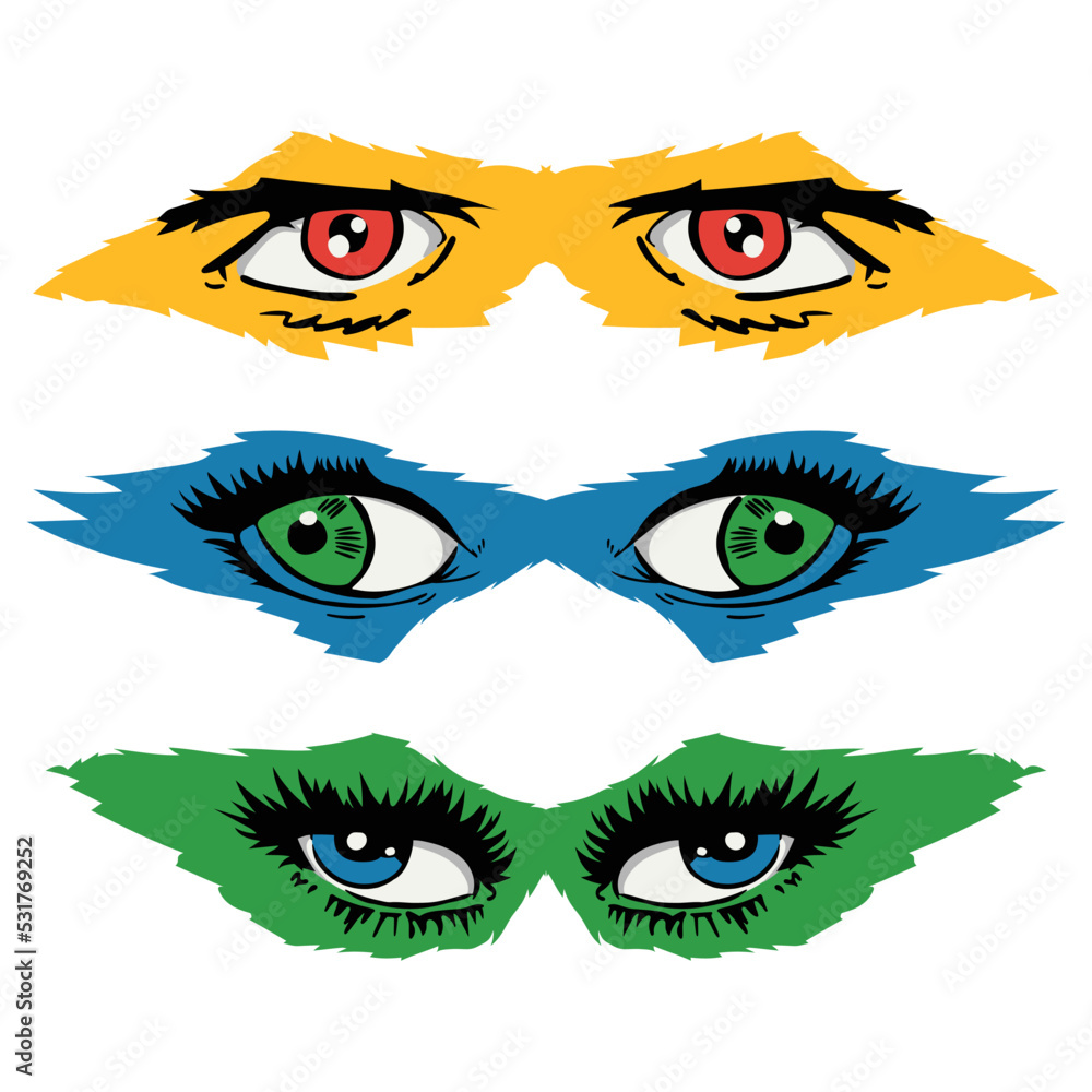 Eyes collection of Comic style, Cartoon Colored Eyes set