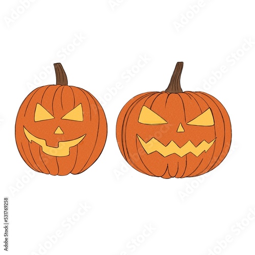 Set pumpkin on white background. Orange pumpkin with smile for your design fo...