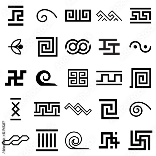Greek motives vector symbols set. Greek key collection