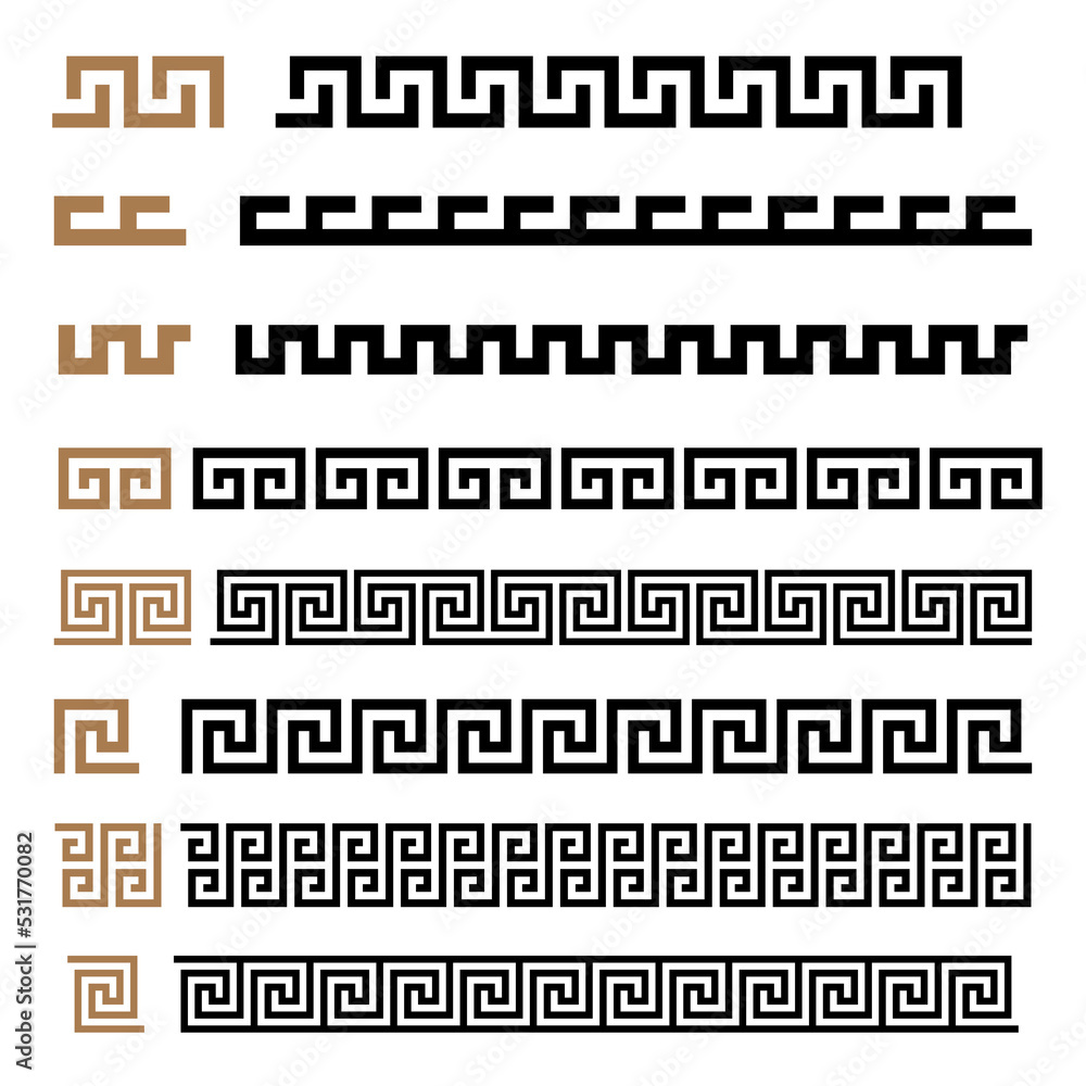 Greek motives vector symbols borders, frames set. Greek key elements collection Greek motives vector symbols borders, frames set. Greek key elements collection