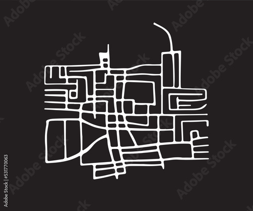 City map, road plan, abstract black and white illustration.