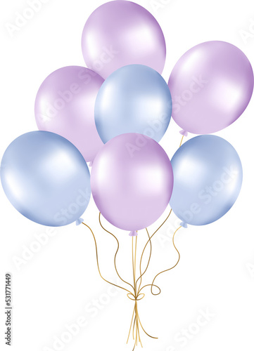 Bunch of pearl balloons in violet and blue tones. Balloons for party decorations
