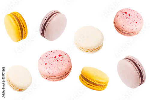 Macaroons sweet food png French dessert . Pastel yellow, pink color 