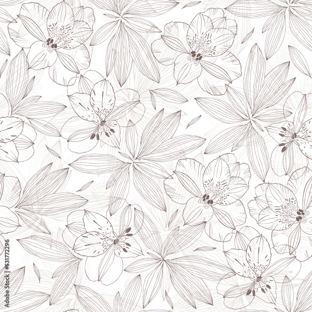 custom made wallpaper toronto digitalSeamless vector pattern with flowers and leaves on white. Floral abstract background. Line art. Perfect for wallpaper, wrapping, fabric and textile.