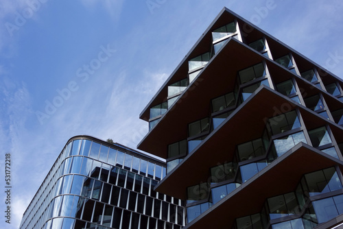 New, modern, mixed-use retail and residential building exterior