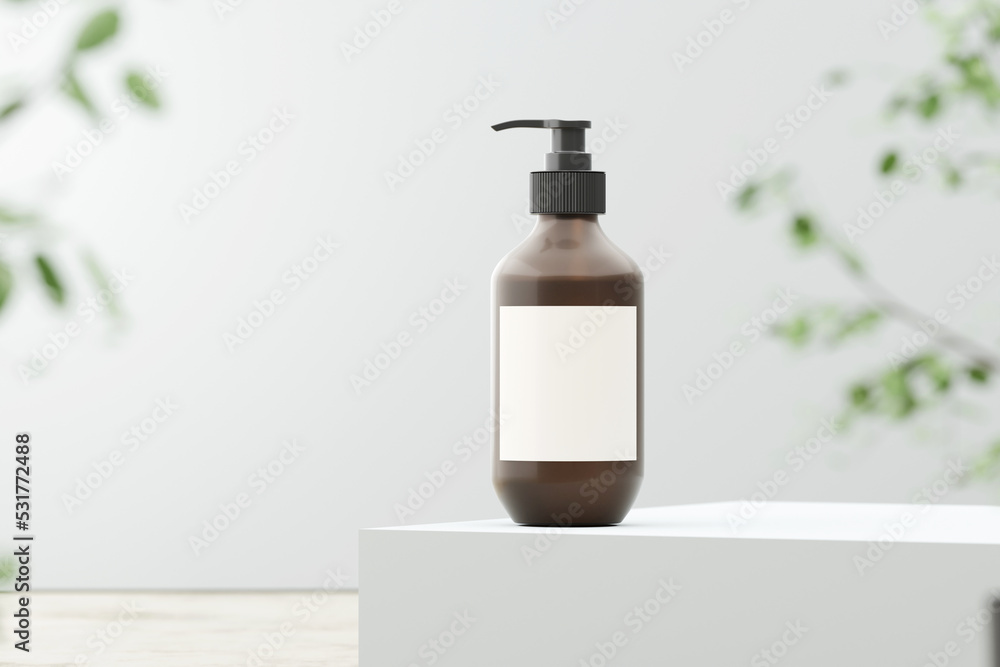Realistic cosmetic pump bottle product presentation. 3D rendering. Realistic cosmetic pump bottle product presentation. 3D rendering.