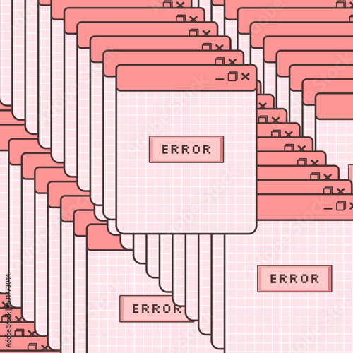 Old computer aestethic. Retro browser computer window with error message.  In trendy y2k retro style. Vector illustration.