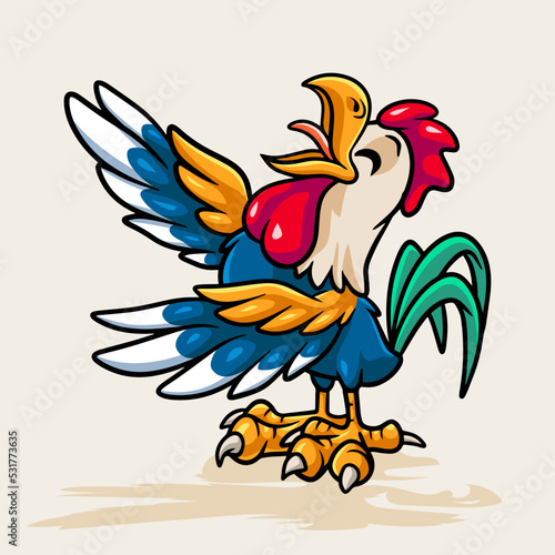 Cartoon character of a rooster standing and crowing