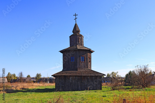 Wooden church in abandoned shooting site of Kyivtelefilm in village of Nezhilovychy, Kyiv region, Ukraine 