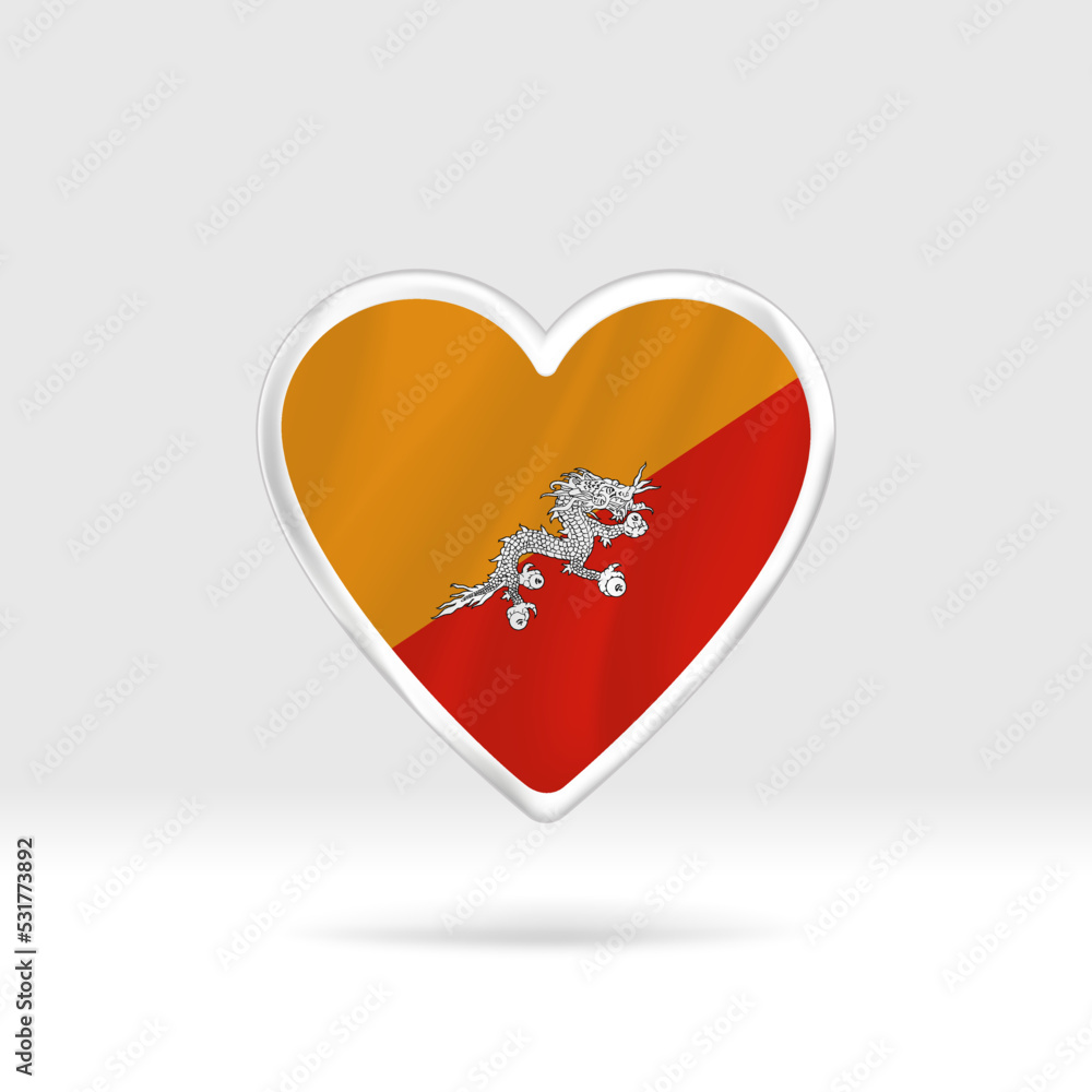 Heart from Bhutan flag. Silver button star and flag template. Easy editing and vector in groups. National flag vector illustration on white background.