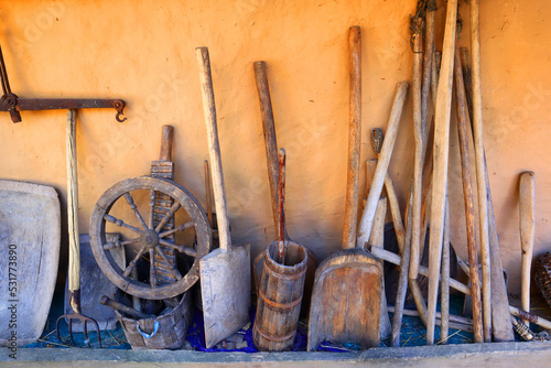 Traditional old utensils of the Ukrainian house in cultural and artistic center 