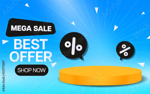 Colorful discount maga sale podium. Special offer composition. Vector illustration