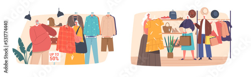Senior People Choosing Fashioned Dress in Store, Aged Man and Woman Buying Garment Standing near Hanger with Clothes
