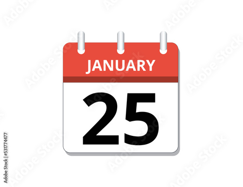 January, 25th calendar icon vector