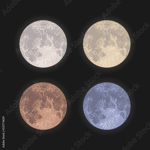 Full moon in white, yellow, red, blue colors. Vector isolated illustration.