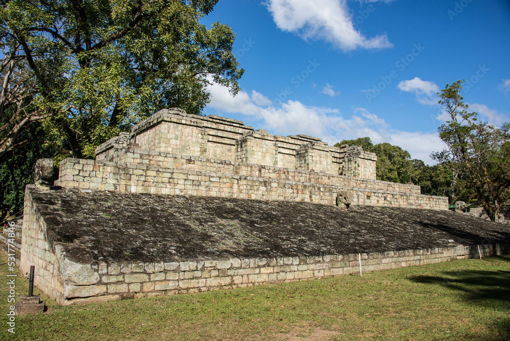View of the Ball Court at the Copan Mayan Ruins, Copan Ruinas, Honduras