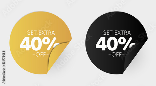 Vector Up to 40 percent Sale Buttons Shape Banner Design Set. Orenge, black Round Creative Banners Isolated for Advertisement Graphic Designs