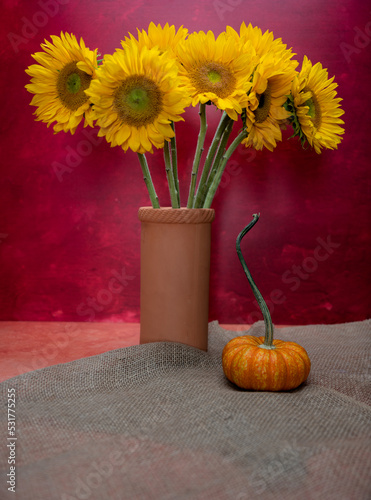 bouquet of sunflowers with pumpkins