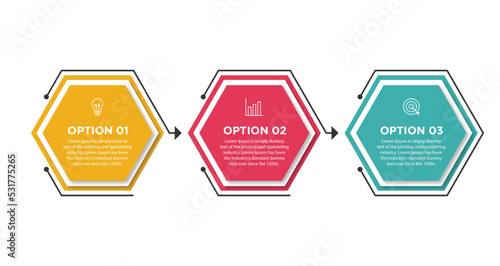 hexagonal style three steps business infographic template