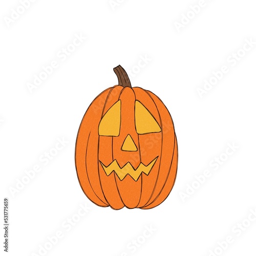 Scary pumpkin jack - happy halloween - freehand watercolor illustration