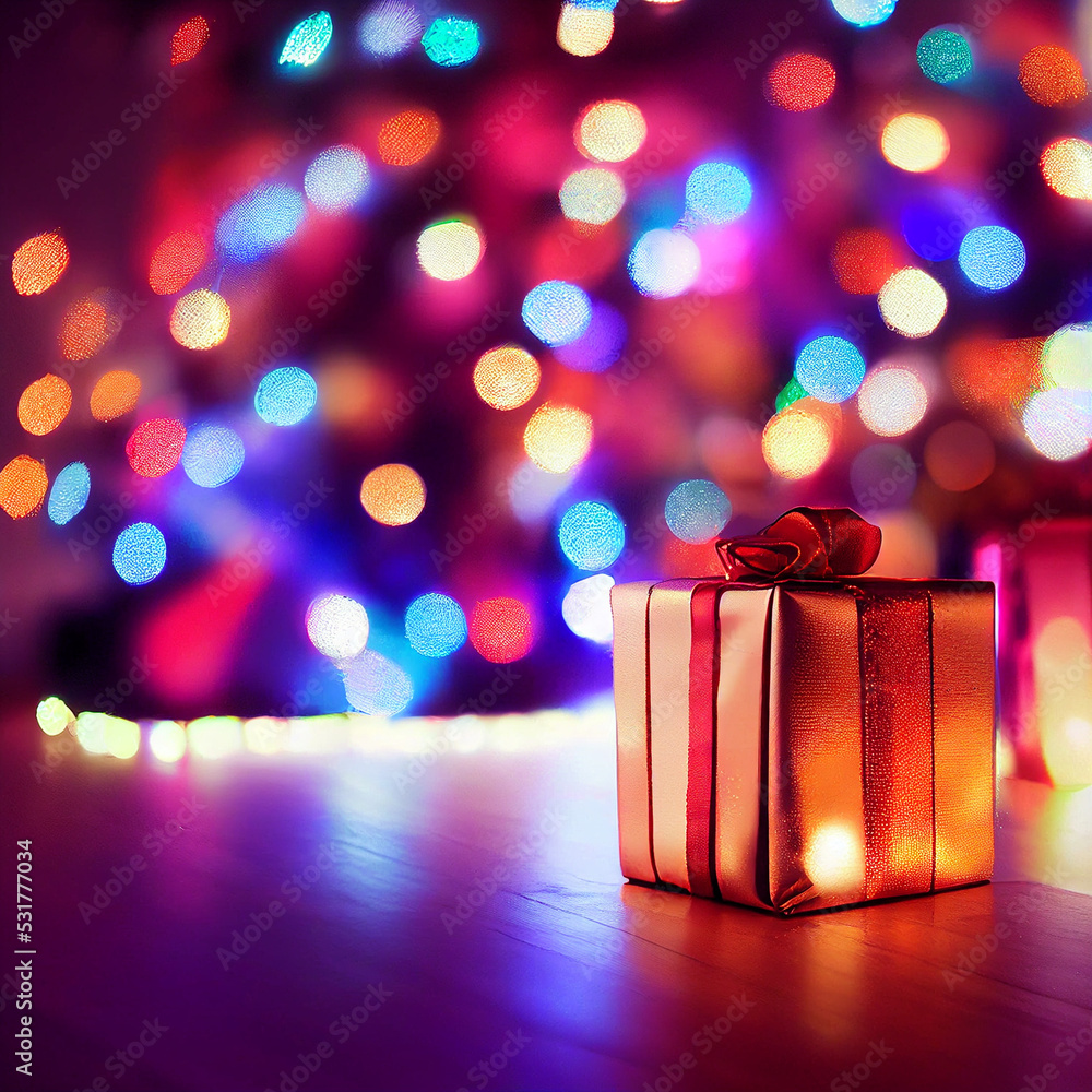Merry Christmas and New Year holiday composition with realistic Christmas trees, gift box, Christmas background Merry Christmas and New Year holiday composition with realistic Christmas trees, gift box, Christmas background