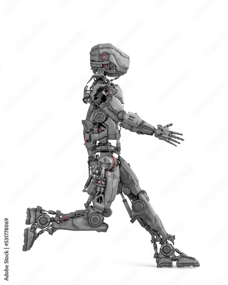 mega robot is walking on white background side view mega robot is walking on white background side view