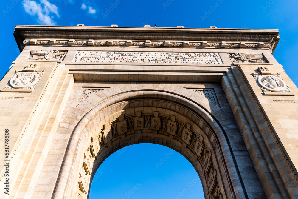 Arch of Triumph (Arcul de Triumf), Bucharest, Romania.