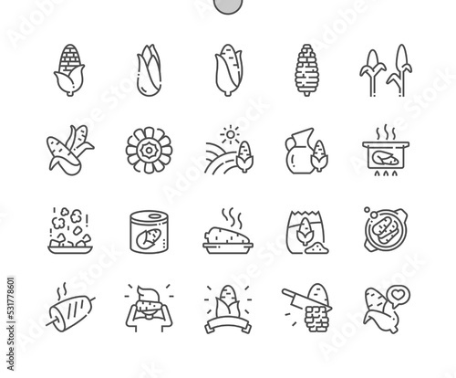 Corn. Nature vegetable organic food nutrition. Food shop, supermarket. Menu for cafe. Pixel Perfect Vector Thin Line Icons. Simple Minimal Pictogram