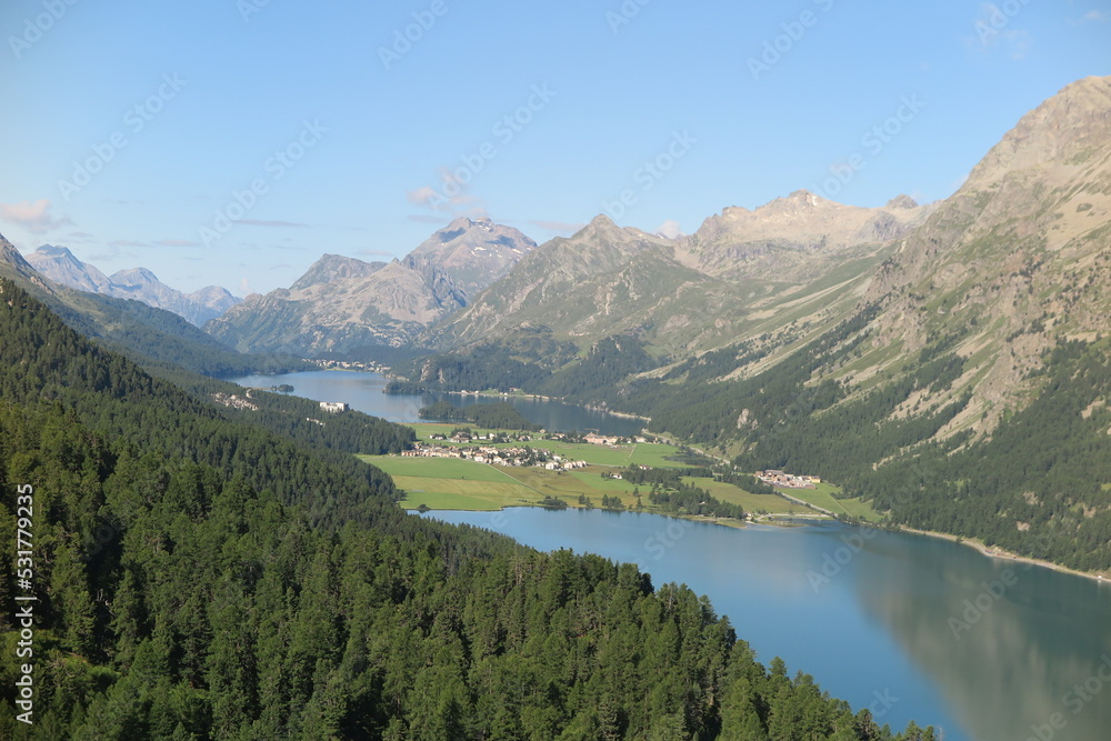 Obraz premium Blick auf den Silsersee und Silvaplanersee, Engadin