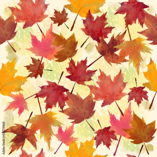 Watercolor pattern golden autumn leaves autumn yellow orange red leaf fall